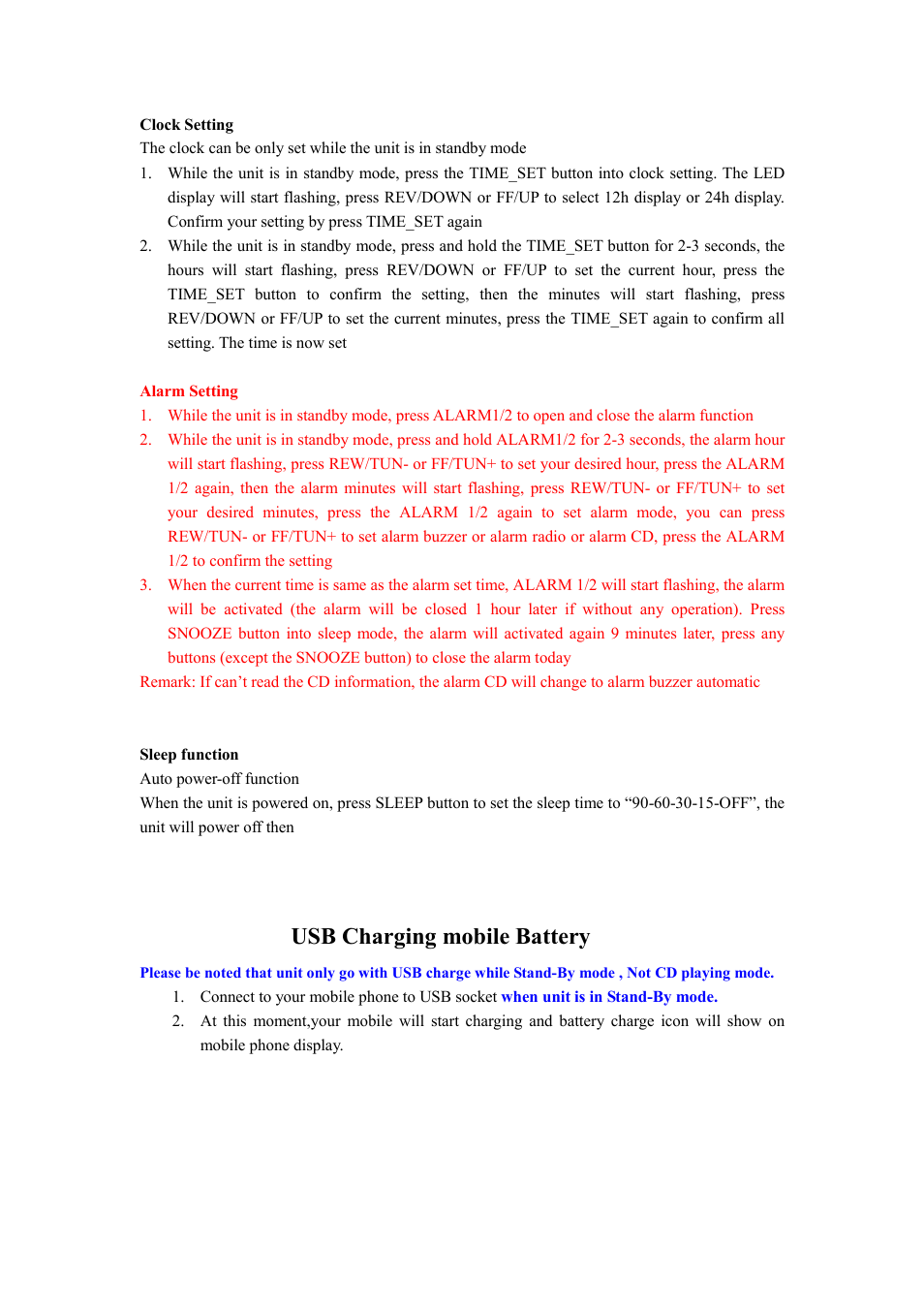Usb charging mobile battery | Curtis SCR4986 User Manual | Page 10 / 13