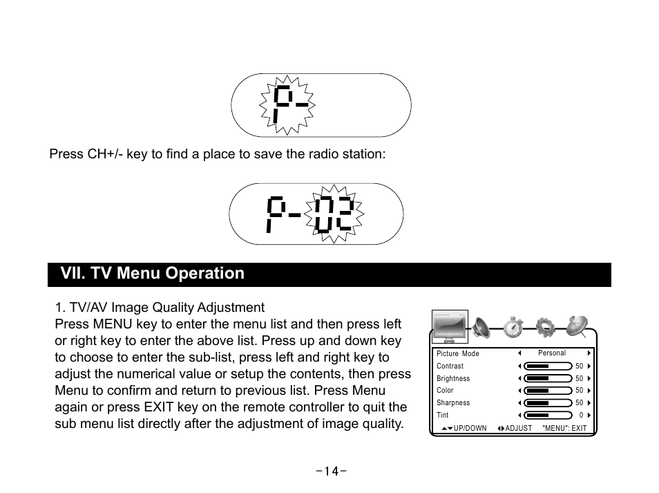 Vii. tv menu operation | Curtis SKCR2644A User Manual | Page 16 / 36