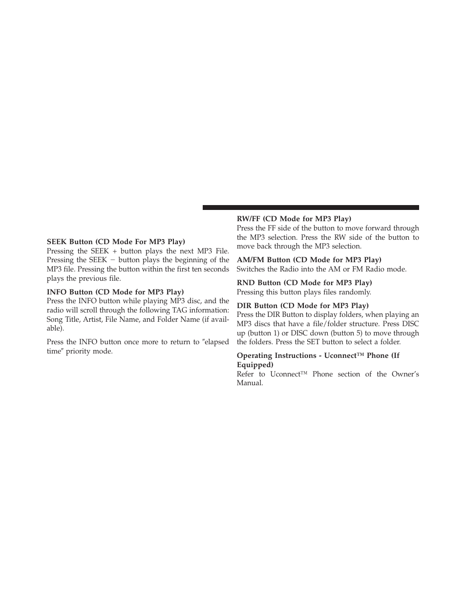 Operation instructions - (cd mode for mp3, Audio play) | Dodge 2010 Viper SRT10 Coupe User Manual | Page 130 / 316