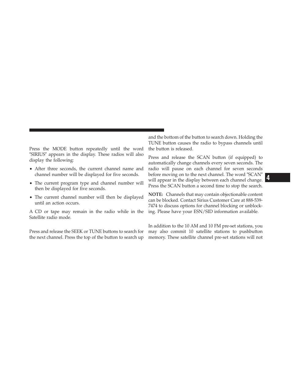 Selecting a channel, Storing and selecting pre-set channels, Selecting uconnect™ multimedia (satellite) | Mode in rbp, rbu, raz, rb1 and rbq radios | Dodge 2010 Viper SRT10 Coupe User Manual | Page 133 / 316