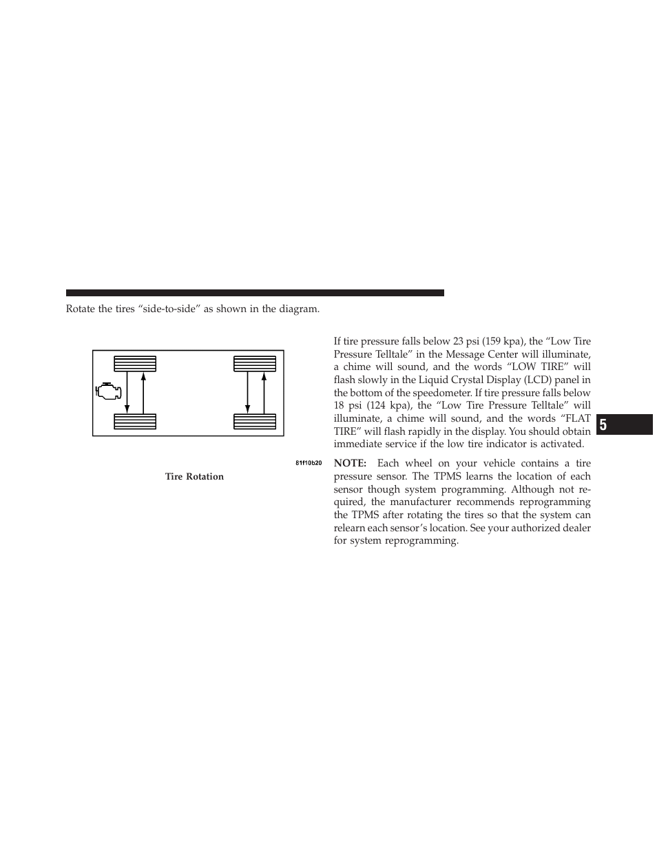 Tire pressure monitor system (tpms), Low tire indicator | Dodge 2010 Viper SRT10 Coupe User Manual | Page 181 / 316