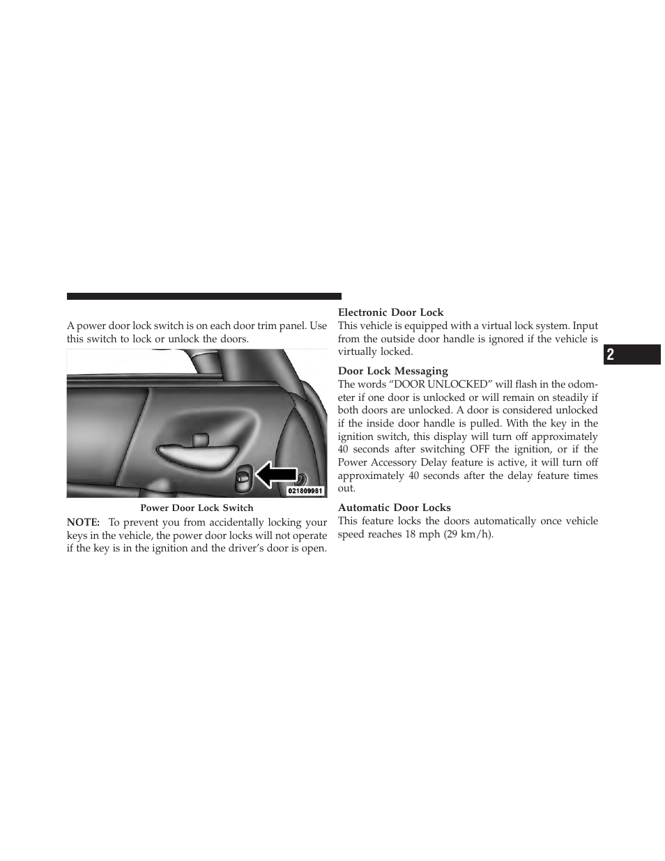 Power door locks | Dodge 2010 Viper SRT10 Coupe User Manual | Page 29 / 316