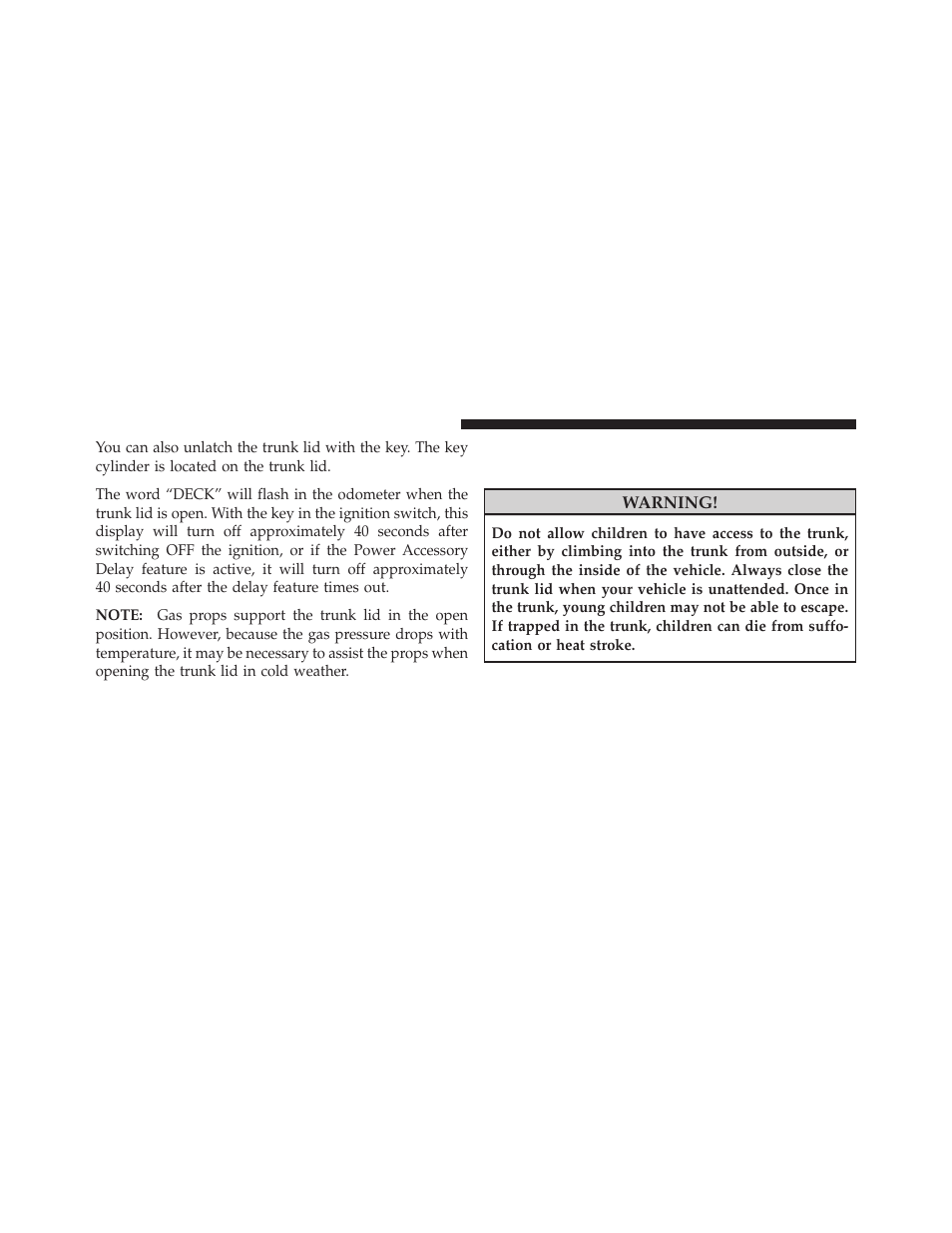 Trunk safety warning — convertible models only, Trunk safety warning — convertible models, Only | Dodge 2010 Viper SRT10 Coupe User Manual | Page 34 / 316