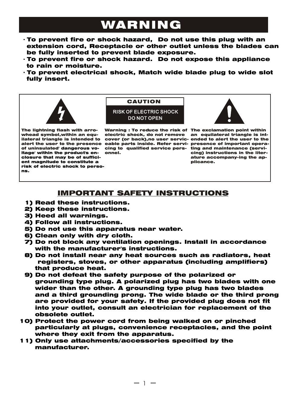 Ò³ãæ 2, Warning, Important safety instructions | Curtis TCR4964 User Manual | Page 2 / 13