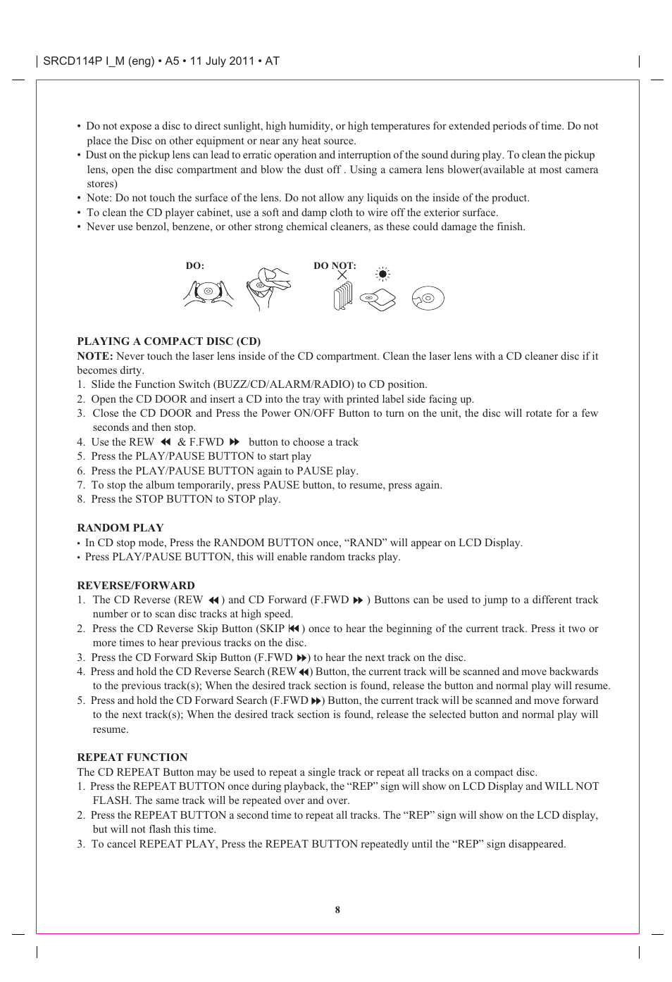 Curtis SRCD114P User Manual | Page 8 / 10