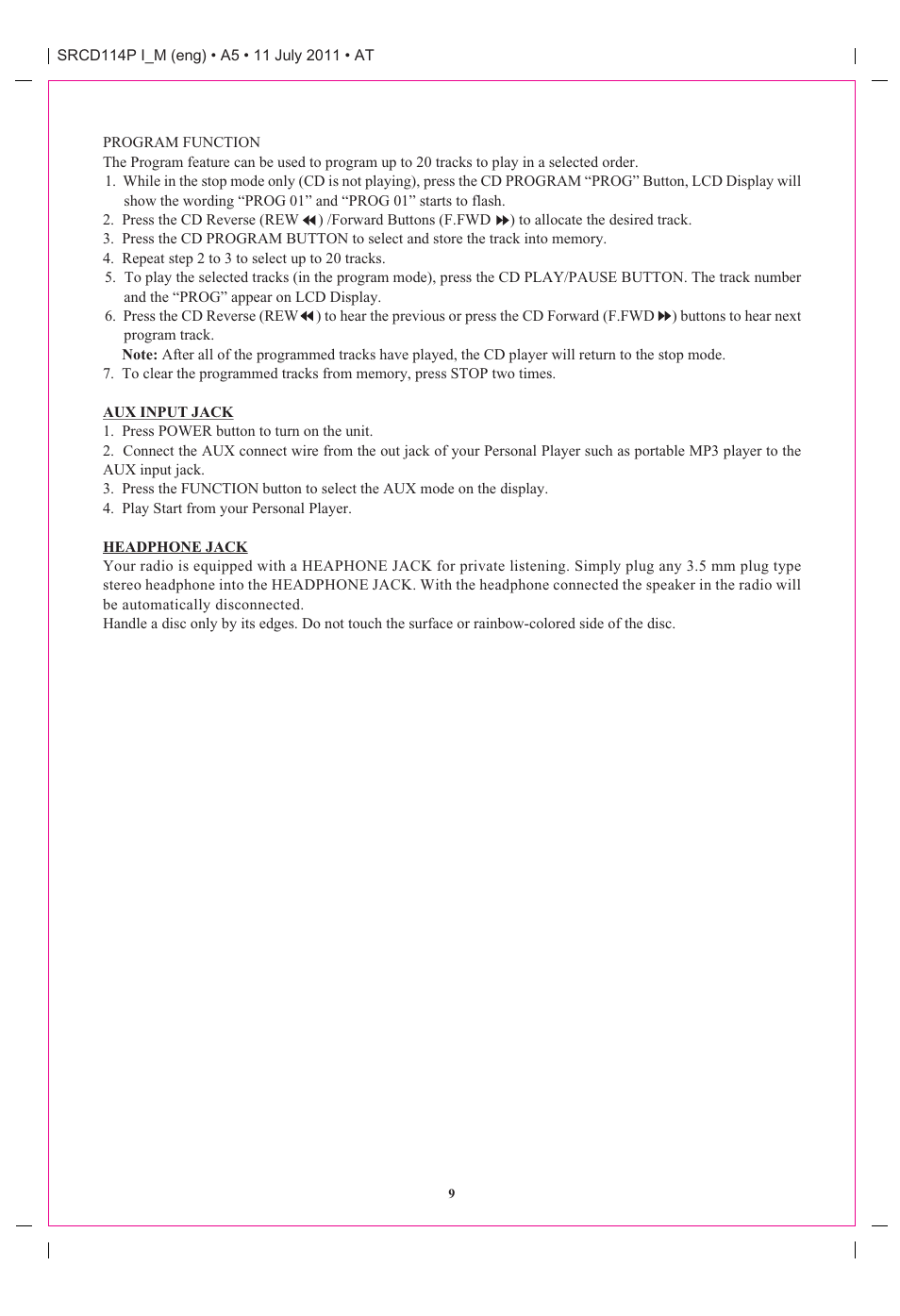 Curtis SRCD114P User Manual | Page 9 / 10