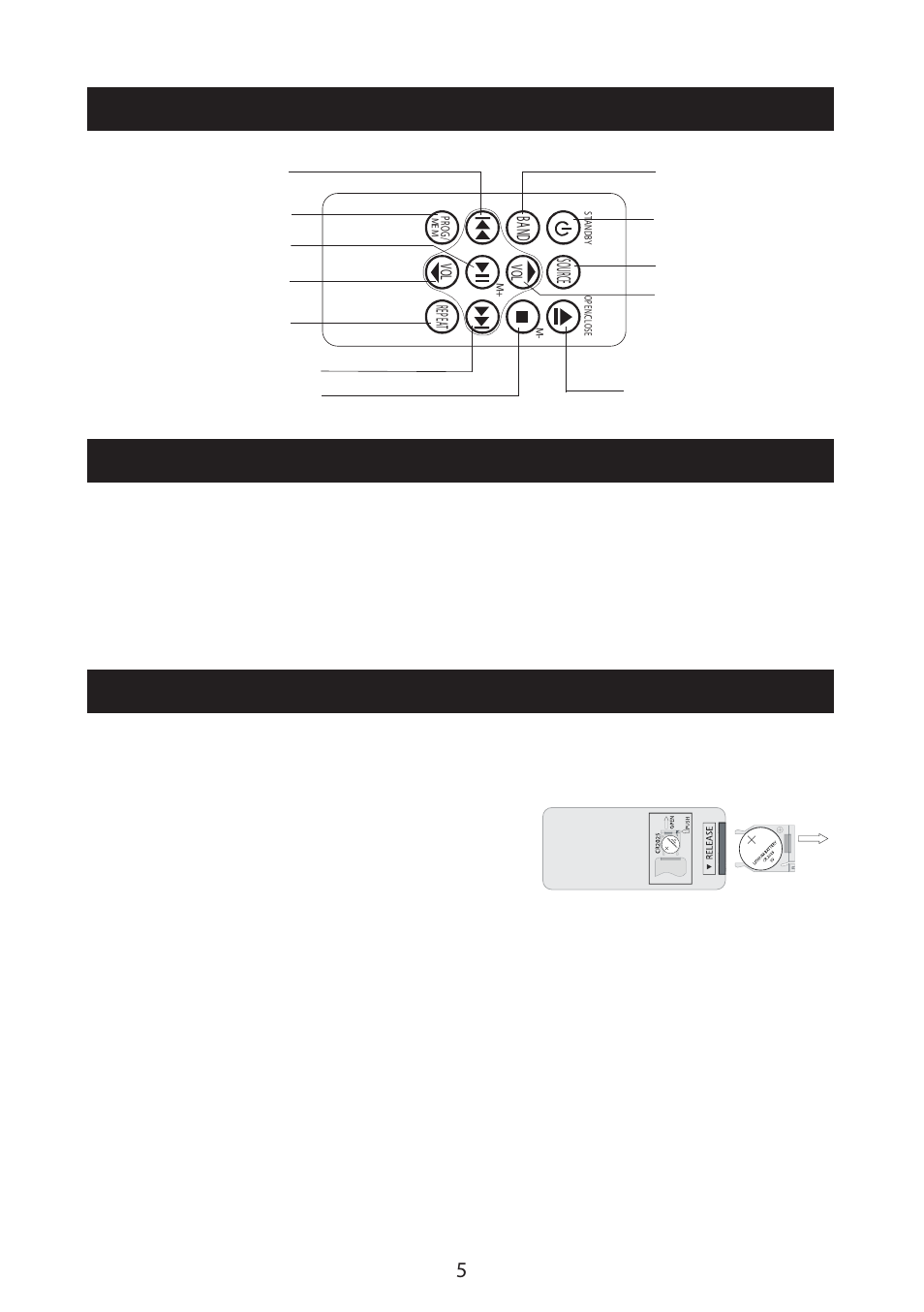 Using the stand, Using the two slots for wall mounting, Ac power supply | Installing the remote control battery, Precautions when using batteries, Sourc e | Curtis SRCD159PL User Manual | Page 6 / 11