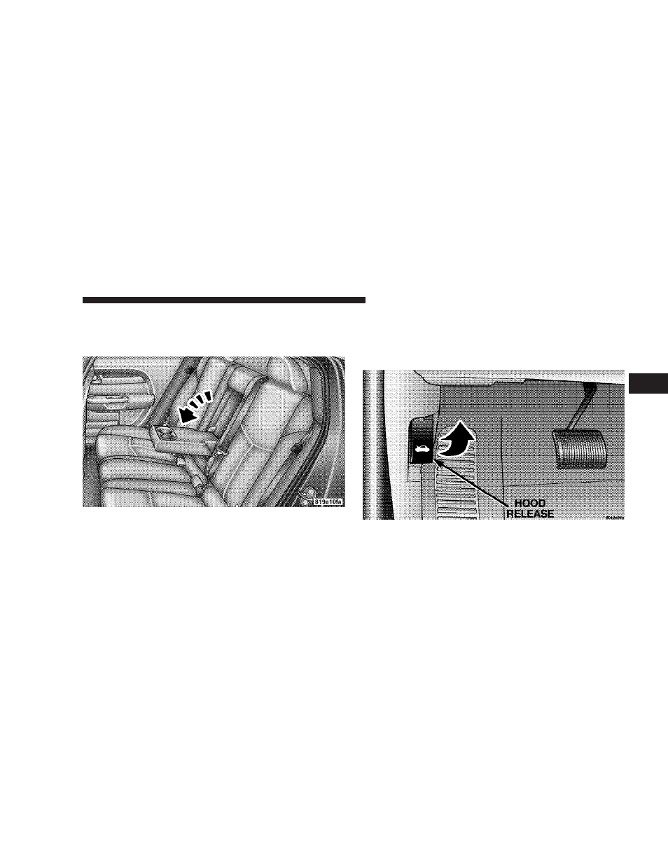 Folding rear seat center armrest, To open and close the hood | Dodge 2008 JS Avenger Sedan User Manual | Page 129 / 467