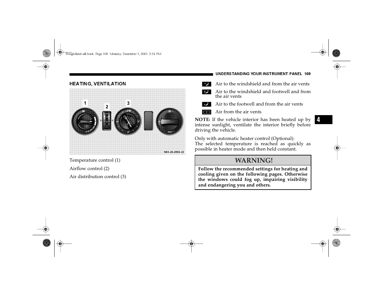 Heating, ventilation, Warning | Dodge 2004 Sprinter Carb & Chassis User Manual | Page 109 / 272