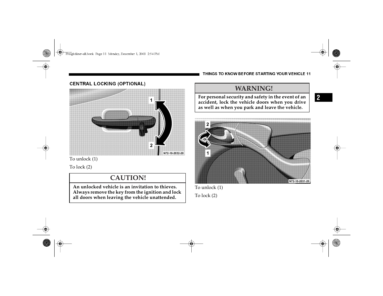 Central locking (optional), Caution, Warning | Dodge 2004 Sprinter Carb & Chassis User Manual | Page 11 / 272