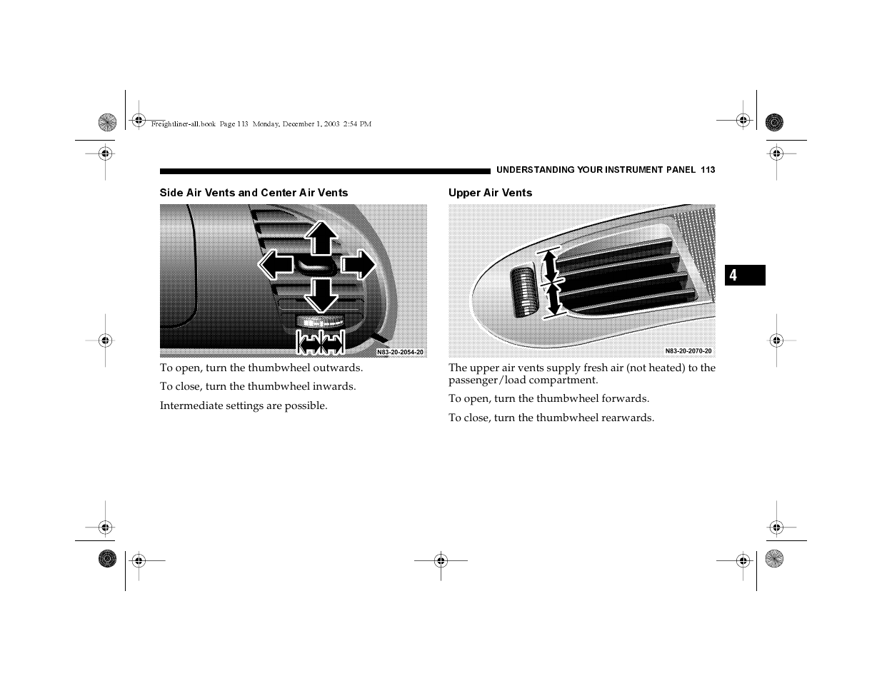 Side air vents and center air vents, Upper air vents | Dodge 2004 Sprinter Carb & Chassis User Manual | Page 113 / 272