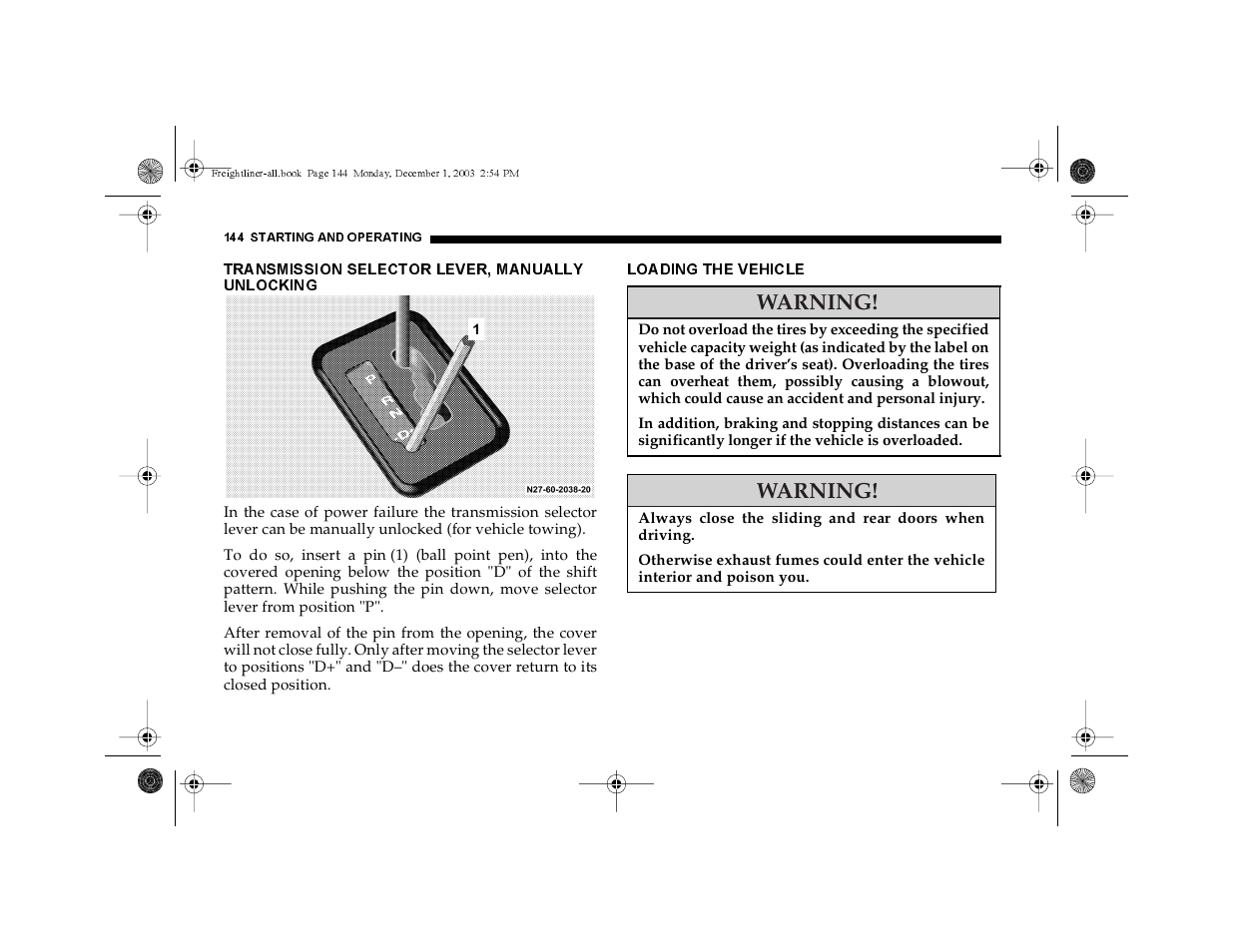 Warning | Dodge 2004 Sprinter Carb & Chassis User Manual | Page 144 / 272