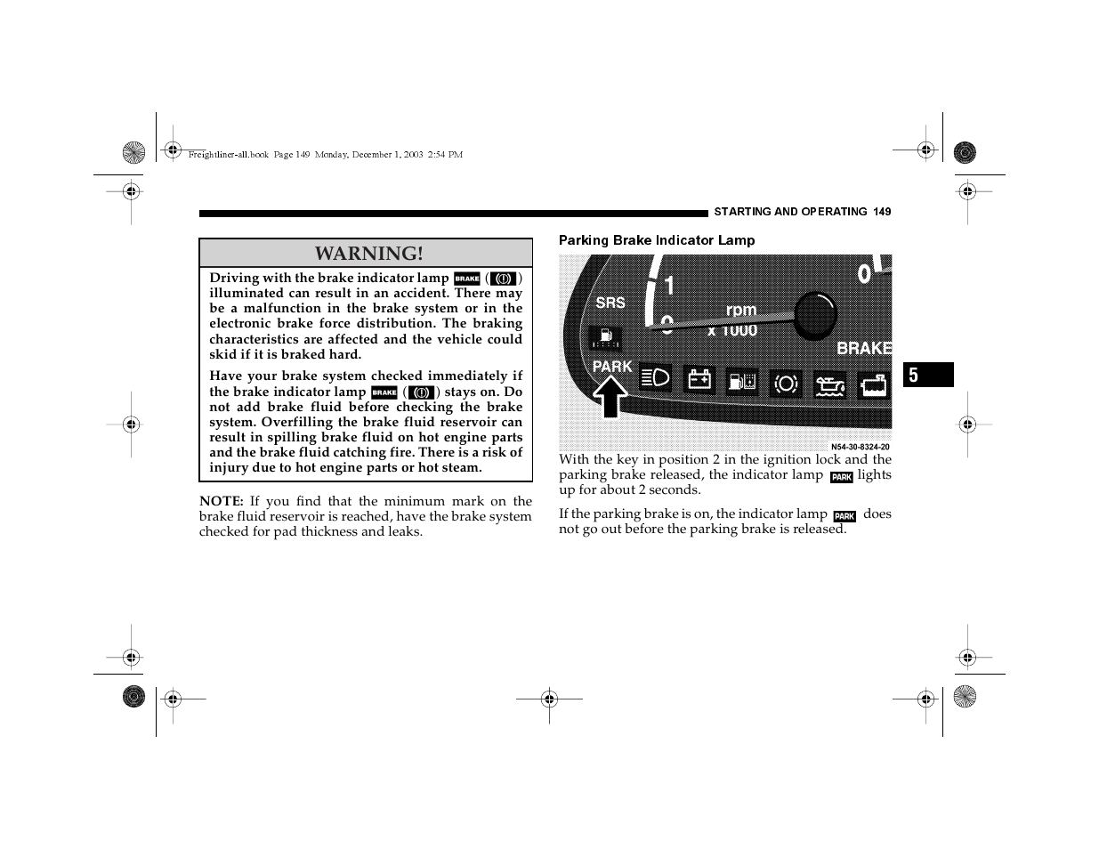 Parking brake indicator lamp, Warning | Dodge 2004 Sprinter Carb & Chassis User Manual | Page 149 / 272