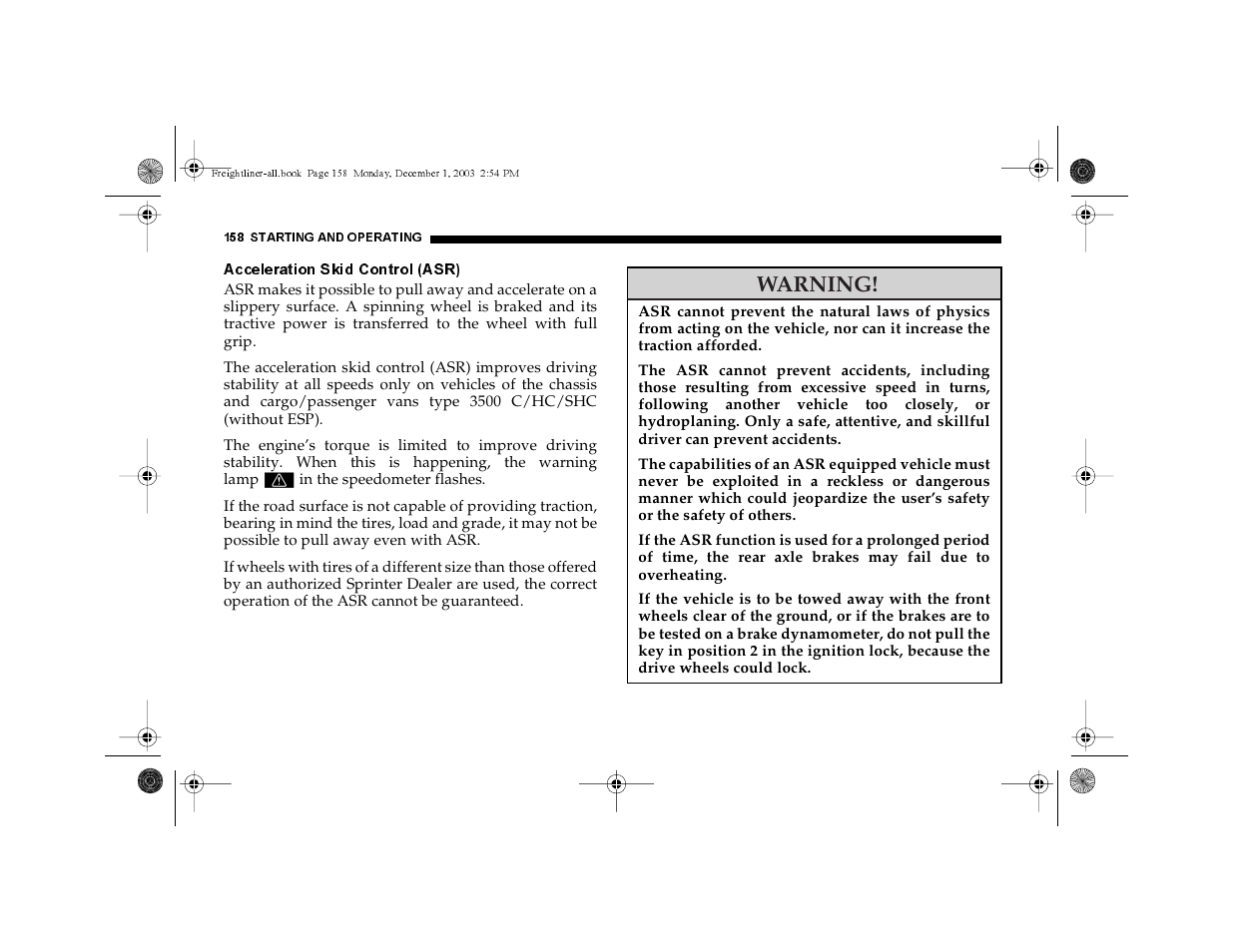 Warning | Dodge 2004 Sprinter Carb & Chassis User Manual | Page 158 / 272