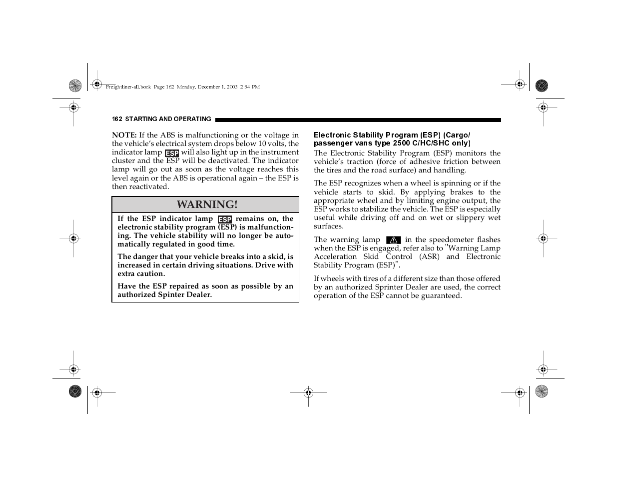 Warning | Dodge 2004 Sprinter Carb & Chassis User Manual | Page 162 / 272