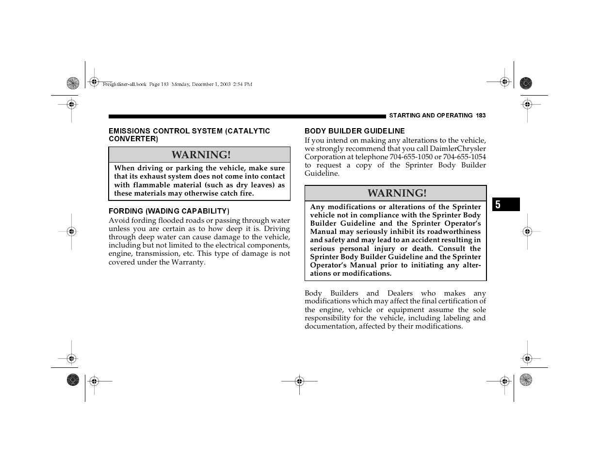 Warning | Dodge 2004 Sprinter Carb & Chassis User Manual | Page 183 / 272