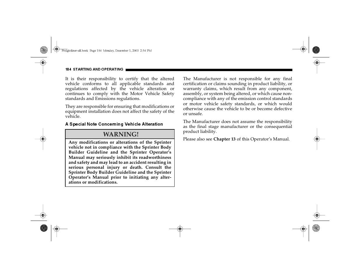 Warning | Dodge 2004 Sprinter Carb & Chassis User Manual | Page 184 / 272