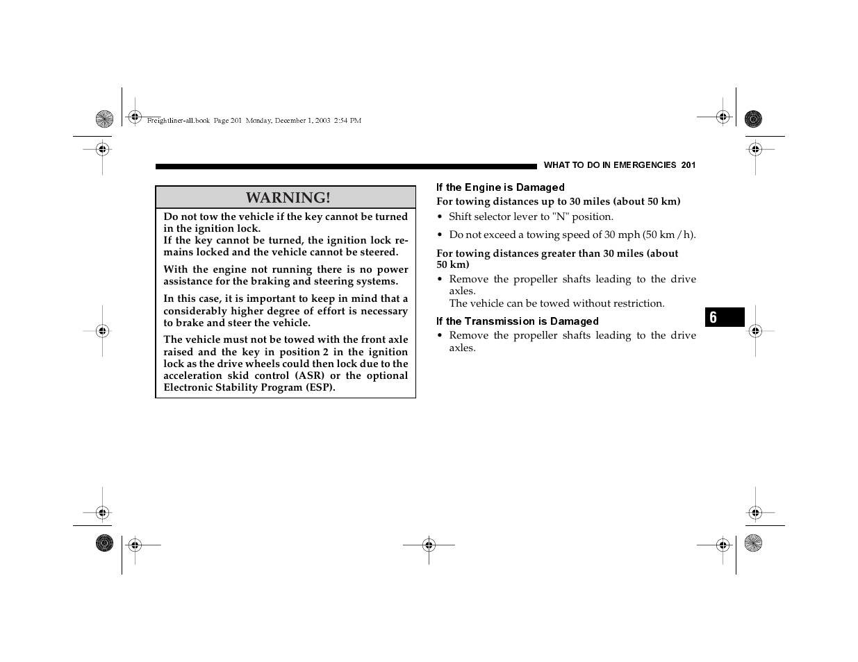 If the engine is damaged, If the transmission is damaged, Warning | Dodge 2004 Sprinter Carb & Chassis User Manual | Page 201 / 272