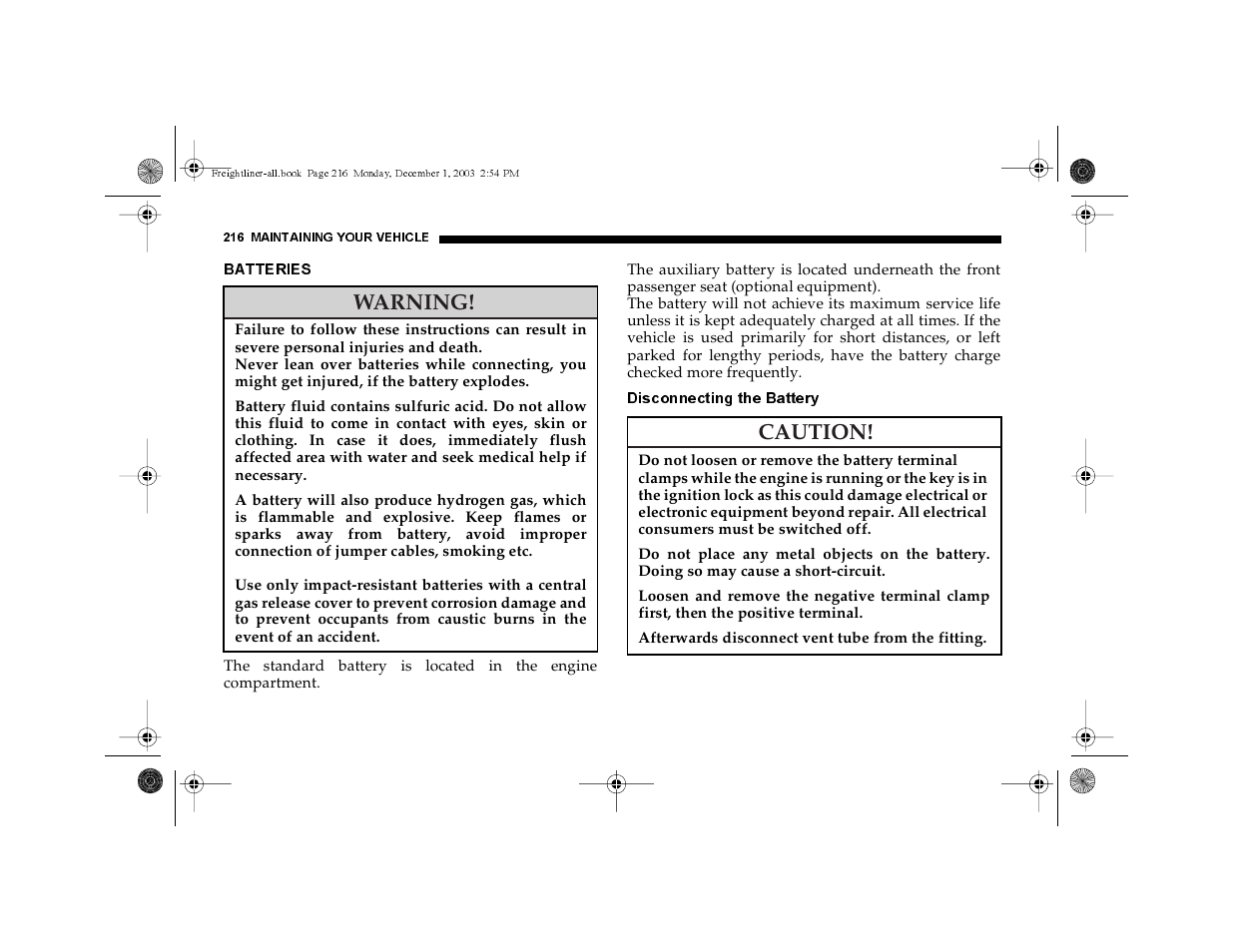 Batteries, Disconnecting the battery, Warning | Caution | Dodge 2004 Sprinter Carb & Chassis User Manual | Page 216 / 272