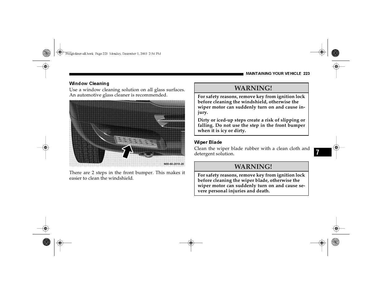 Window cleaning, Wiper blade | Dodge 2004 Sprinter Carb & Chassis User Manual | Page 223 / 272