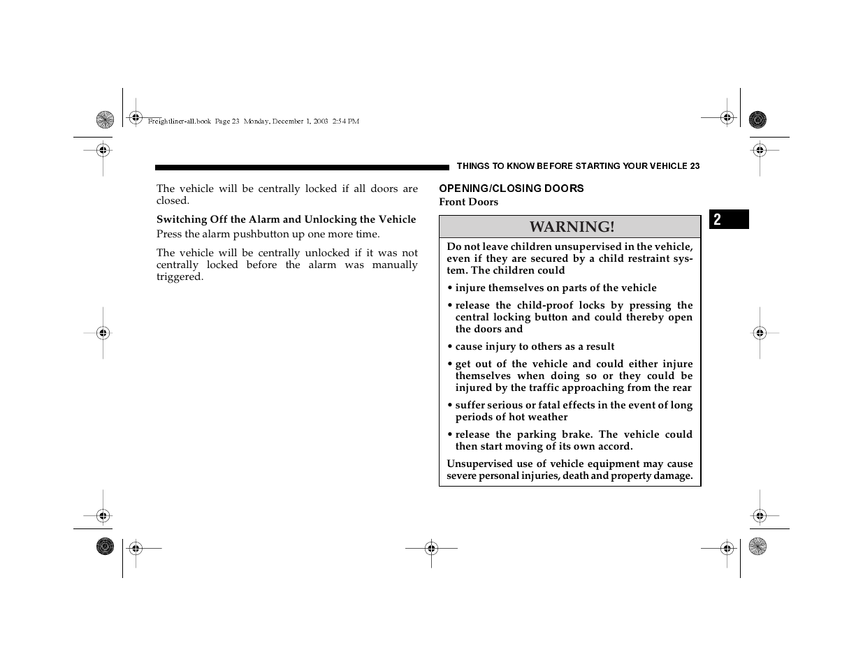 Opening/closing doors, Warning | Dodge 2004 Sprinter Carb & Chassis User Manual | Page 23 / 272