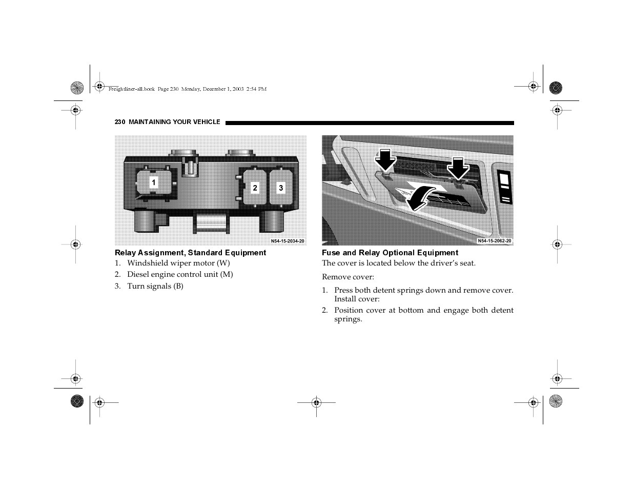 Relay assignment, standard equipment, Fuse and relay optional equipment | Dodge 2004 Sprinter Carb & Chassis User Manual | Page 230 / 272