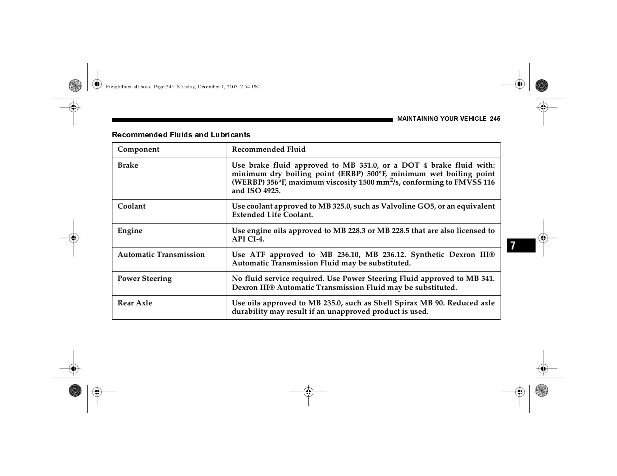 Recommended fluids and lubricants | Dodge 2004 Sprinter Carb & Chassis User Manual | Page 245 / 272