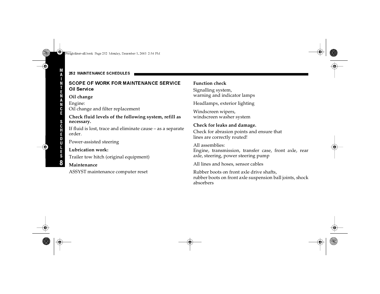 Scope of work for maintenance service oil service | Dodge 2004 Sprinter Carb & Chassis User Manual | Page 252 / 272