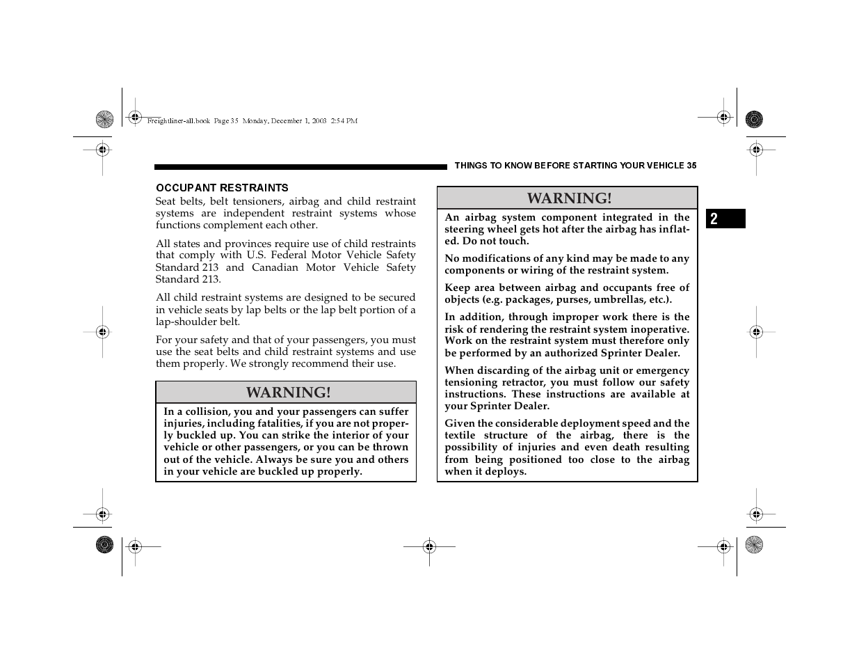 Warning | Dodge 2004 Sprinter Carb & Chassis User Manual | Page 35 / 272