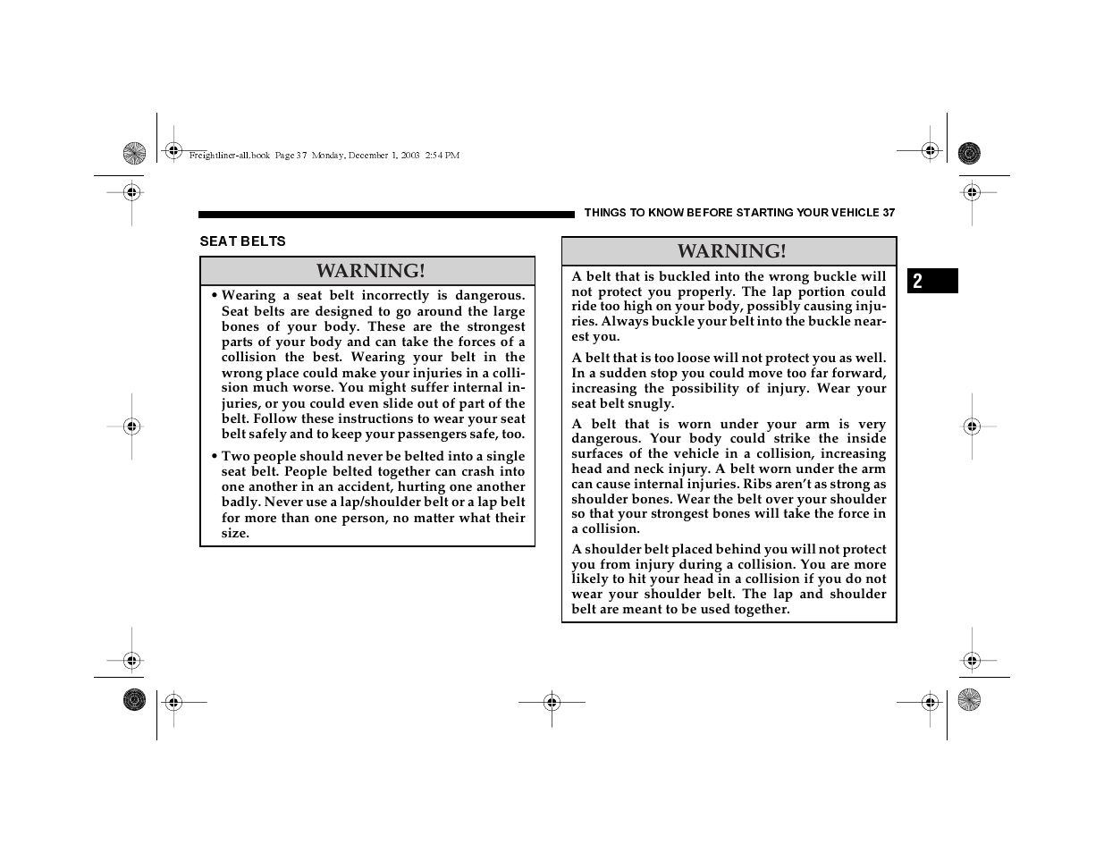 Seat belts, Warning | Dodge 2004 Sprinter Carb & Chassis User Manual | Page 37 / 272