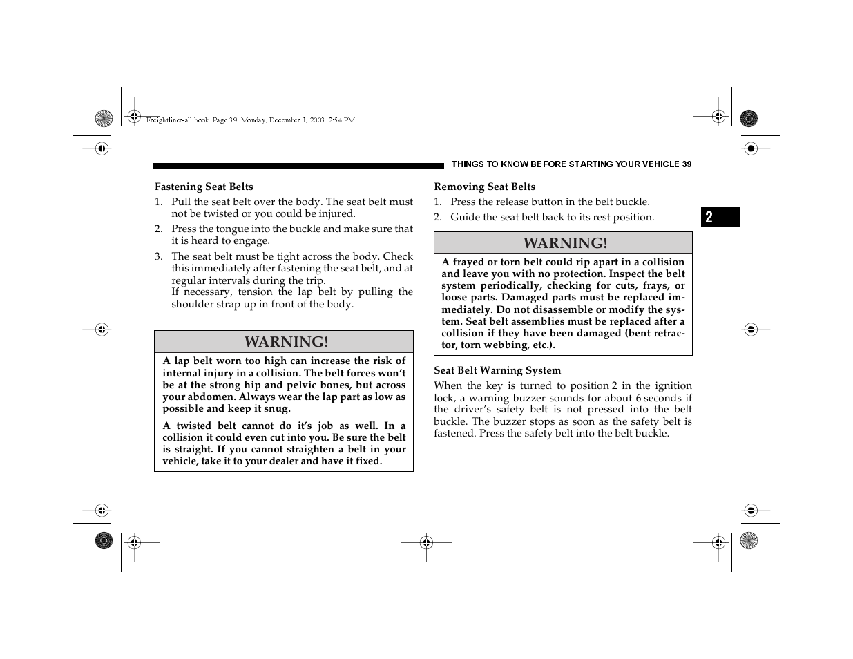 Warning | Dodge 2004 Sprinter Carb & Chassis User Manual | Page 39 / 272