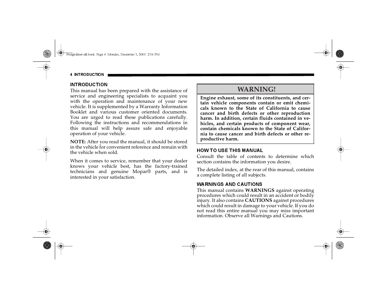 Warning | Dodge 2004 Sprinter Carb & Chassis User Manual | Page 4 / 272