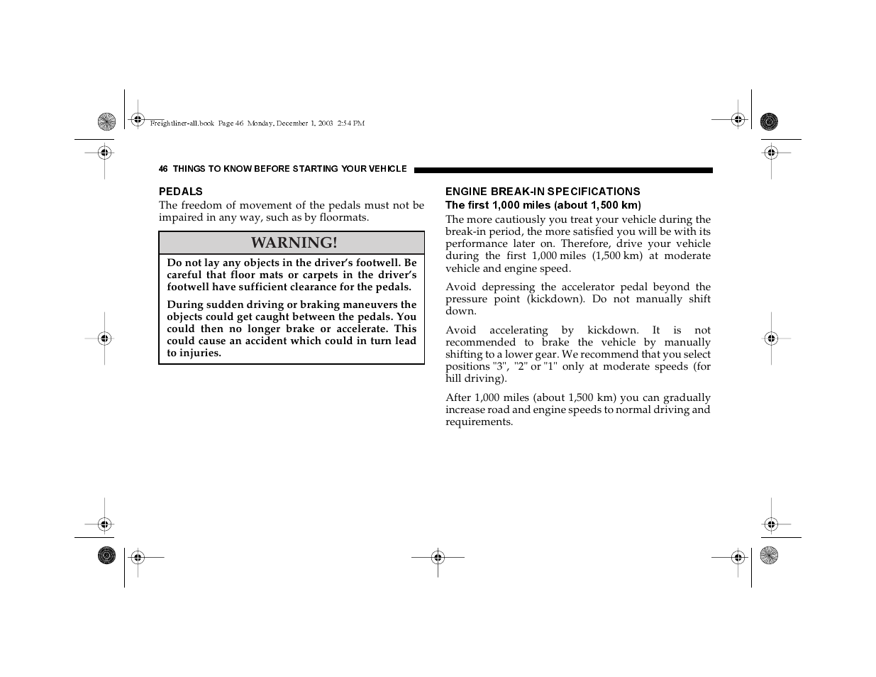 Pedals, Warning | Dodge 2004 Sprinter Carb & Chassis User Manual | Page 46 / 272