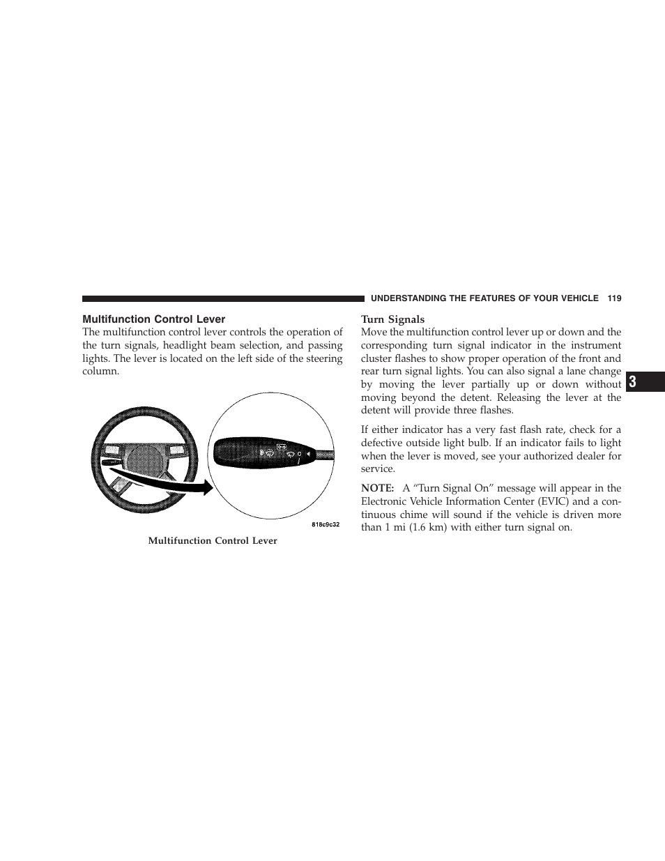 Multifunction control lever | Dodge 2008 Challenger SRT8 User Manual | Page 121 / 385