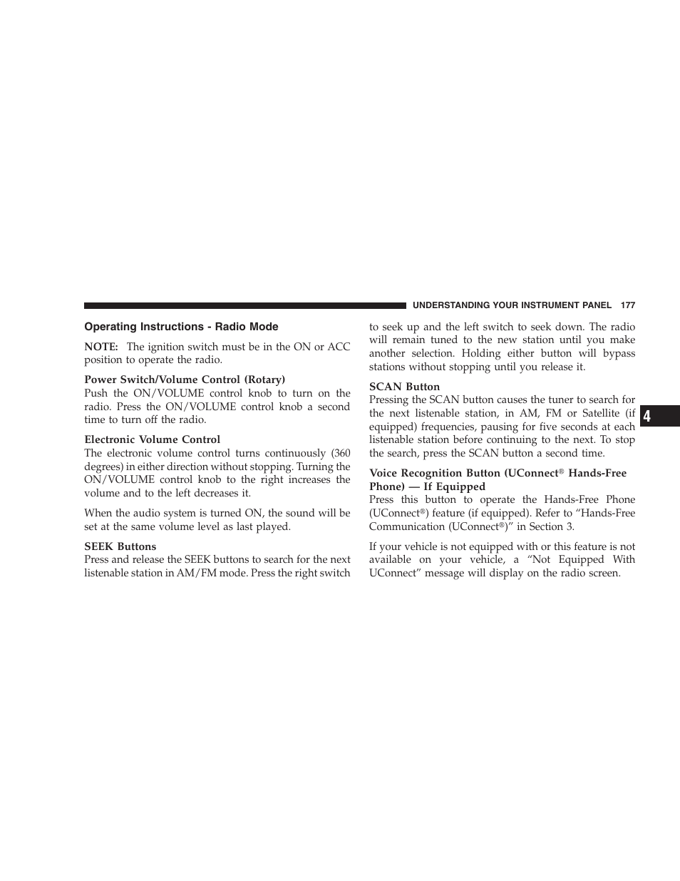 Operating instructions - radio mode | Dodge 2008 Challenger SRT8 User Manual | Page 179 / 385