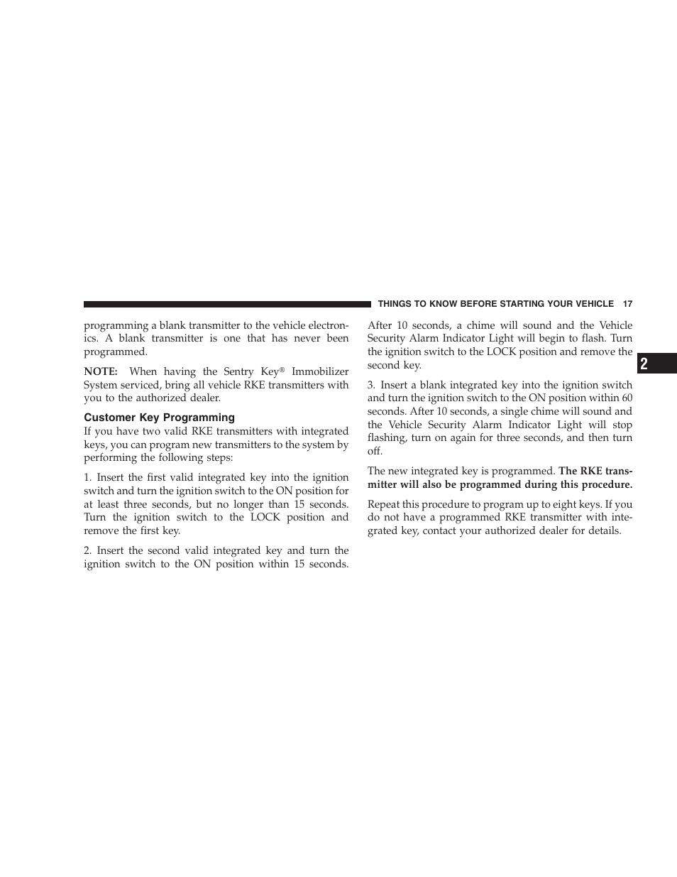 Customer key programming | Dodge 2008 Challenger SRT8 User Manual | Page 19 / 385