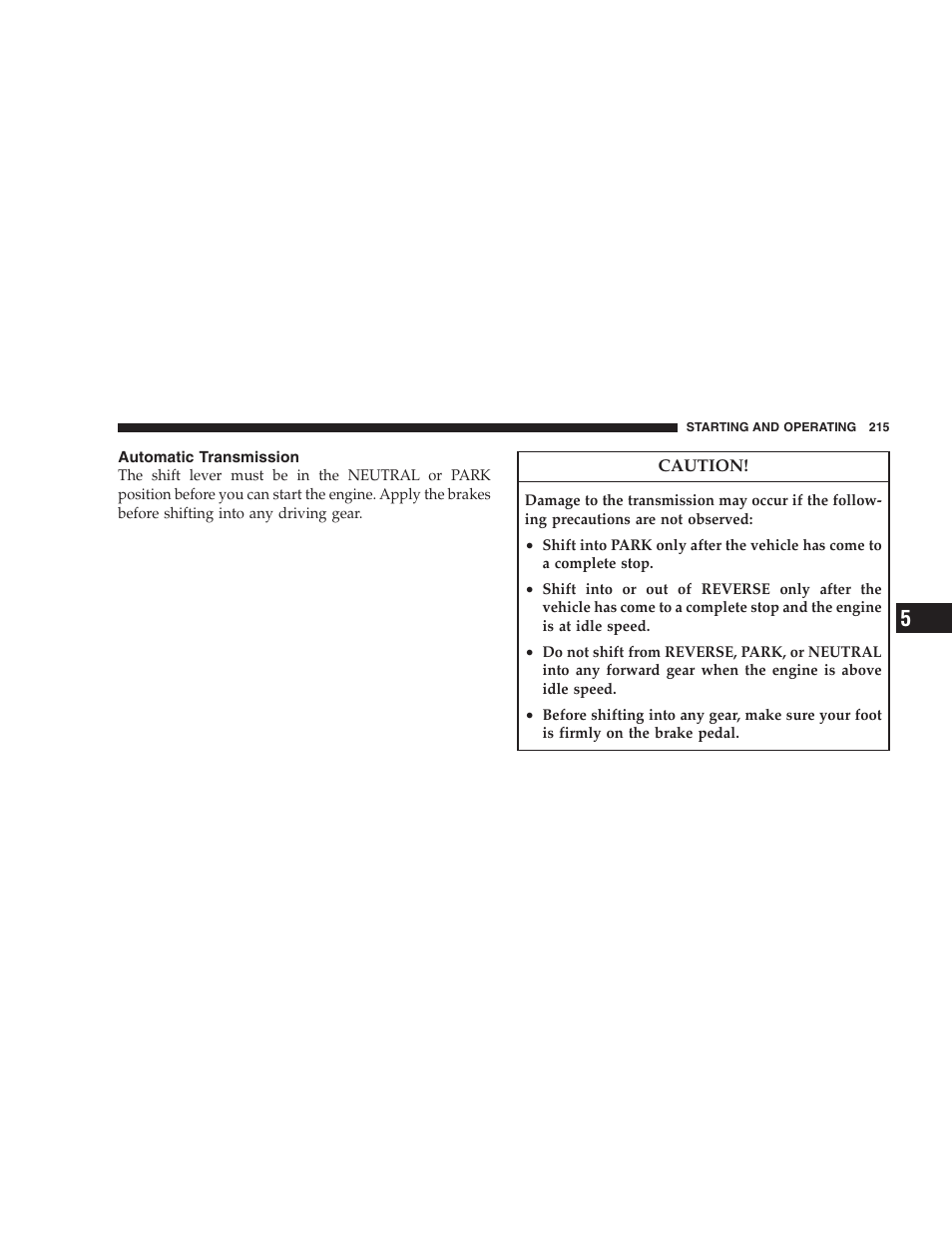 Automatic transmission | Dodge 2008 Challenger SRT8 User Manual | Page 217 / 385