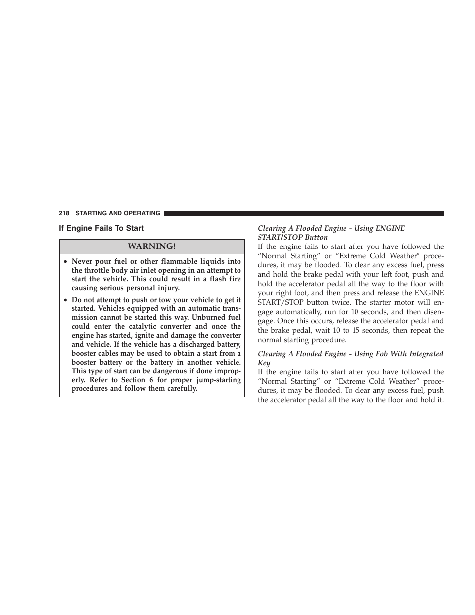 If engine fails to start | Dodge 2008 Challenger SRT8 User Manual | Page 220 / 385