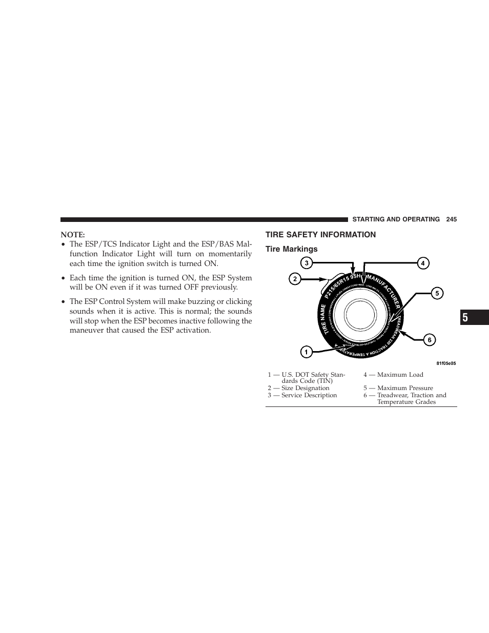 Tire safety information, Tire markings | Dodge 2008 Challenger SRT8 User Manual | Page 247 / 385