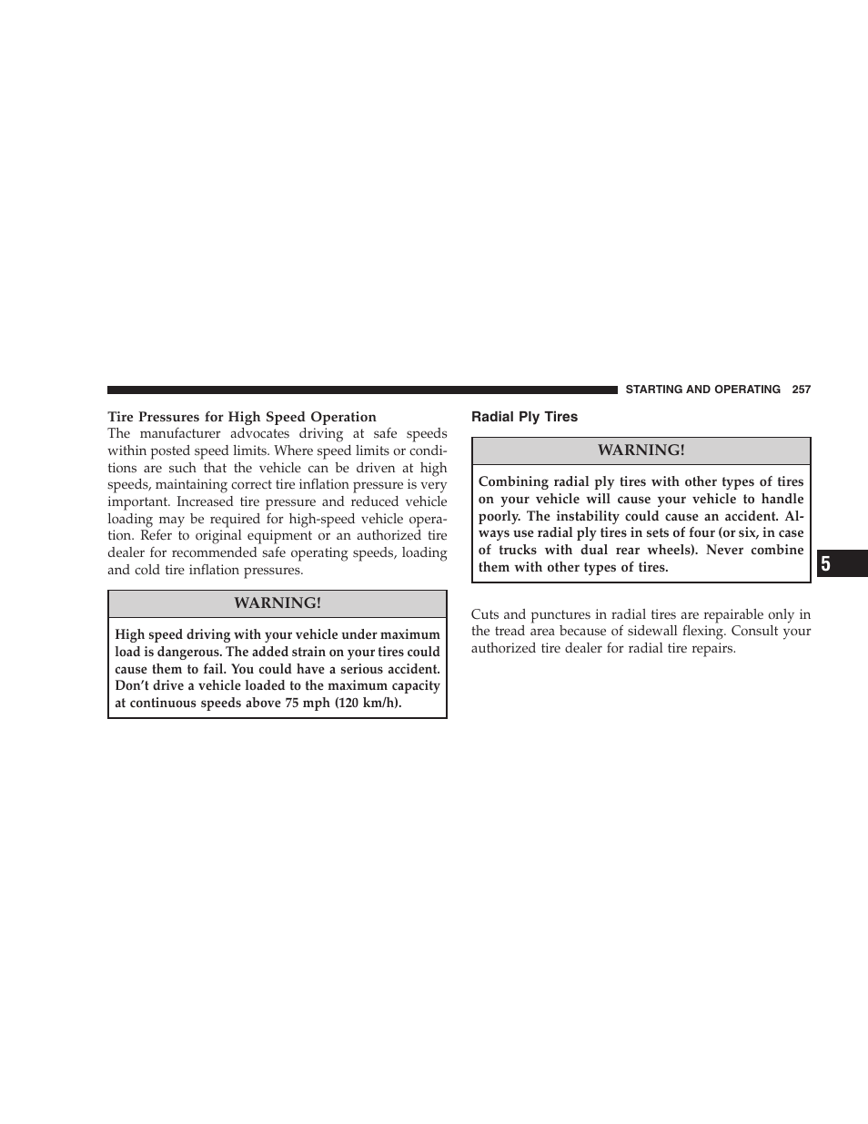 Radial ply tires | Dodge 2008 Challenger SRT8 User Manual | Page 259 / 385