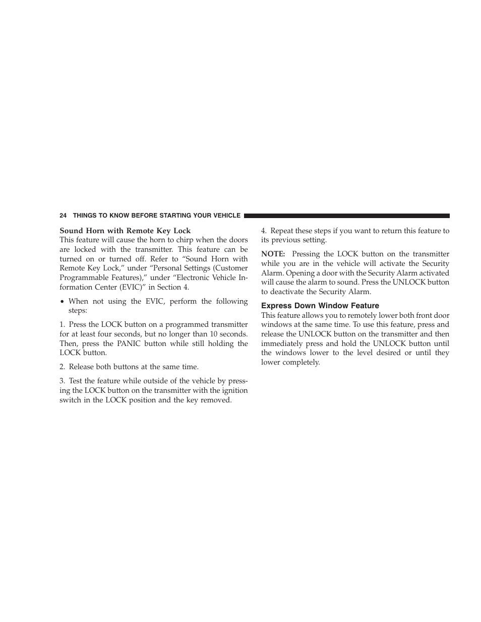 Express down window feature | Dodge 2008 Challenger SRT8 User Manual | Page 26 / 385