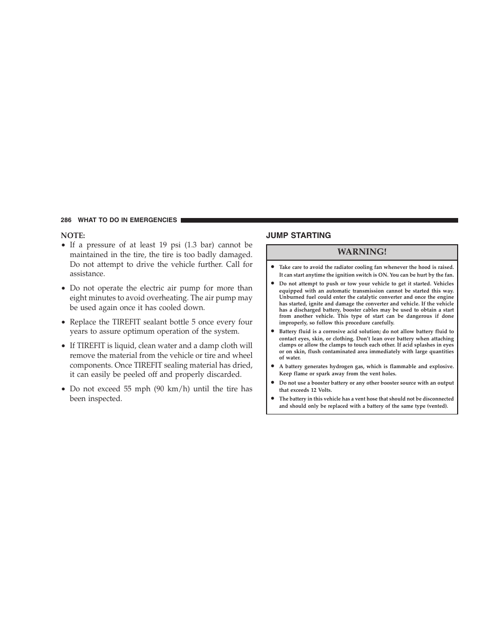 Jump starting | Dodge 2008 Challenger SRT8 User Manual | Page 288 / 385