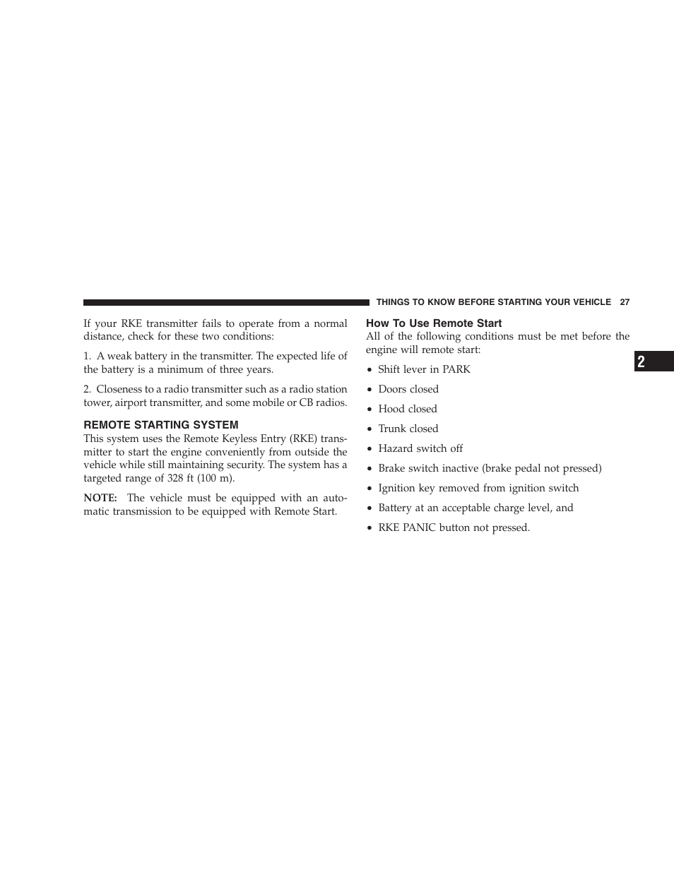 Remote starting system, How to use remote start | Dodge 2008 Challenger SRT8 User Manual | Page 29 / 385