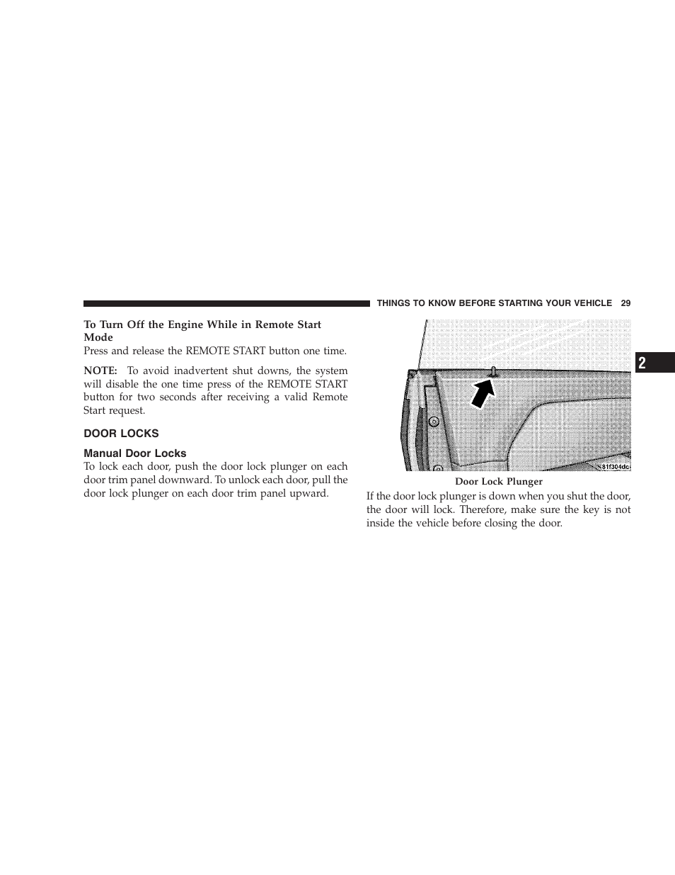 Door locks, Manual door locks | Dodge 2008 Challenger SRT8 User Manual | Page 31 / 385