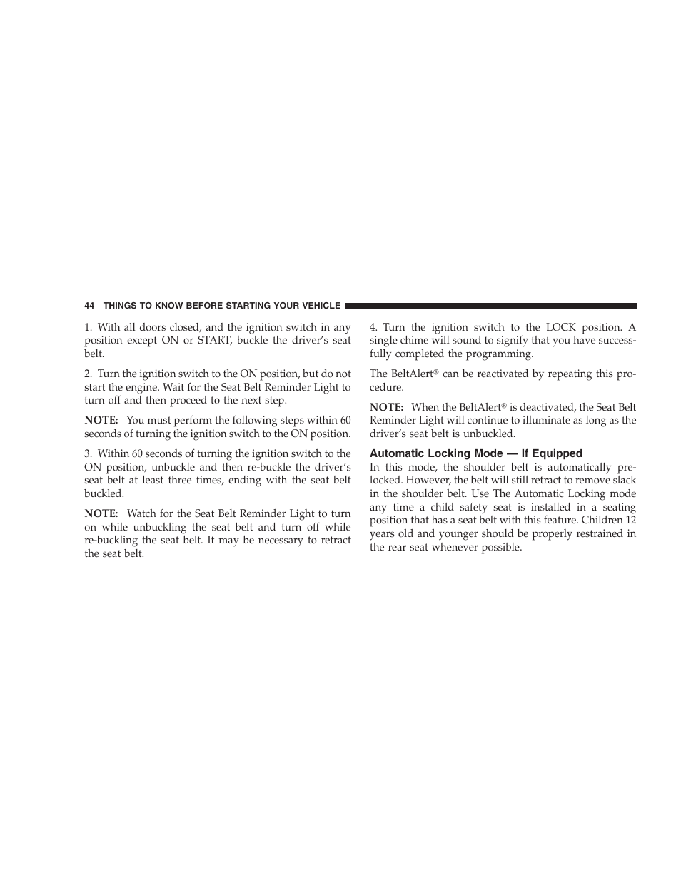 Automatic locking mode - if equipped, Automatic locking mode — if equipped | Dodge 2008 Challenger SRT8 User Manual | Page 46 / 385