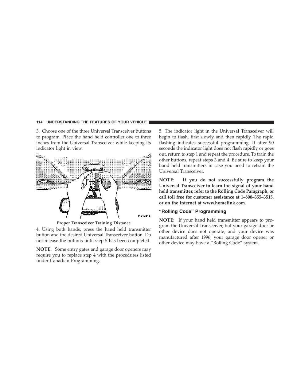 Rolling code” programming | Dodge 2007 Caliber User Manual | Page 114 / 360