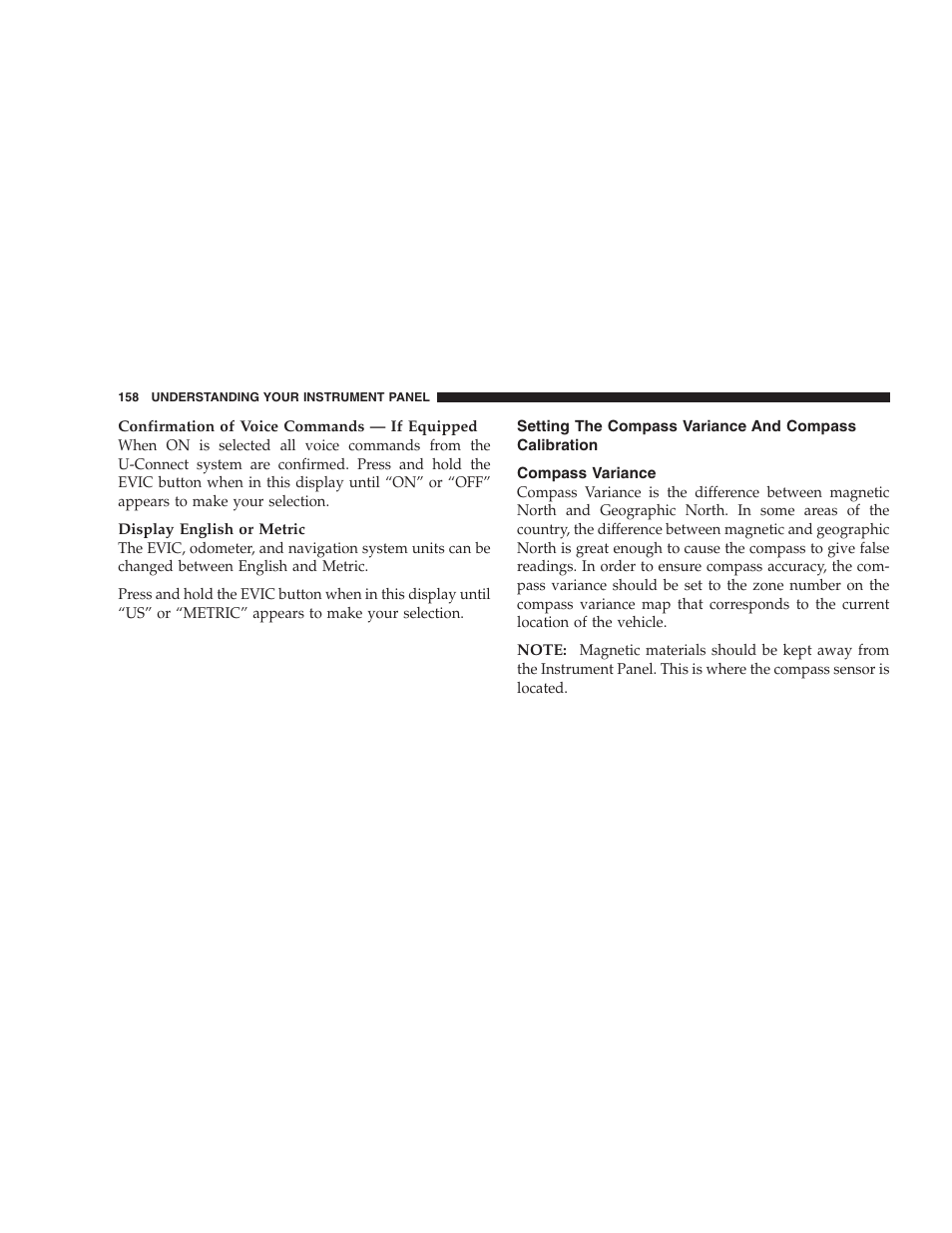 Setting the compass variance and, Compass calibration, Compass variance | Dodge 2007 Caliber User Manual | Page 158 / 360