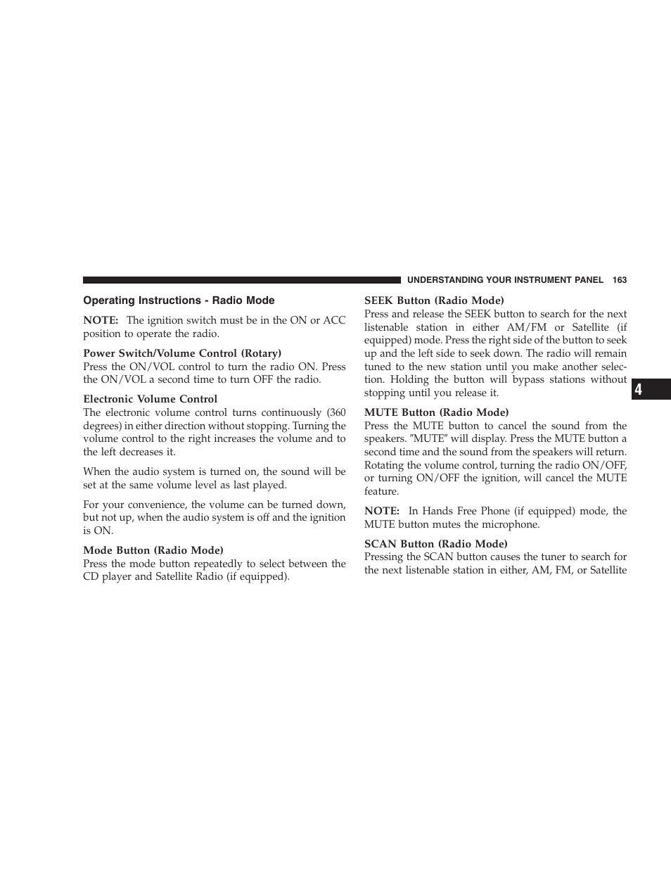 Operating instructions - radio mode | Dodge 2007 Caliber User Manual | Page 163 / 360