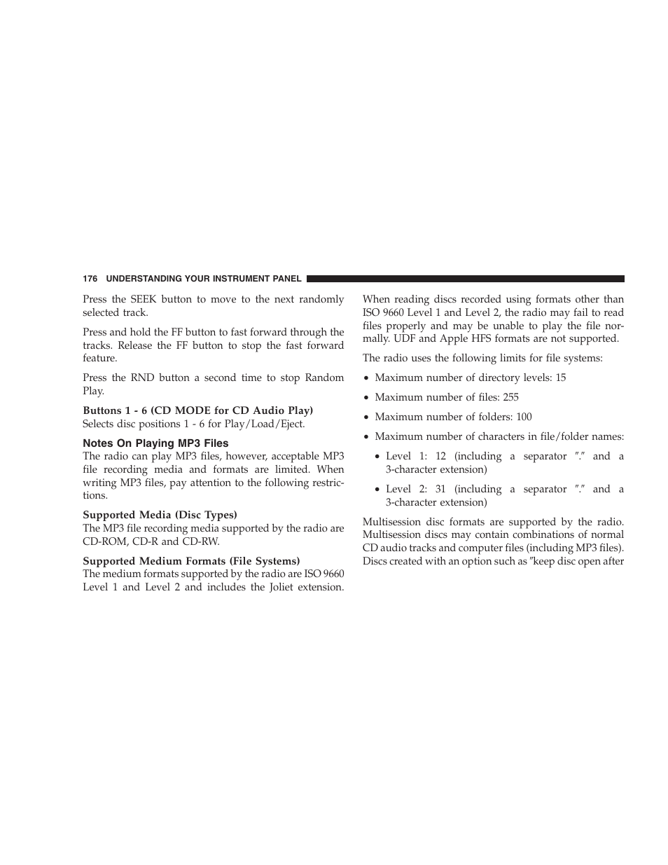 Notes on playing mp3 files | Dodge 2007 Caliber User Manual | Page 176 / 360