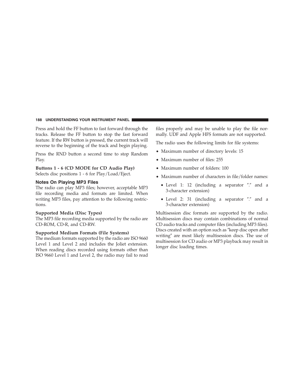 Notes on playing mp3 files | Dodge 2007 Caliber User Manual | Page 188 / 360